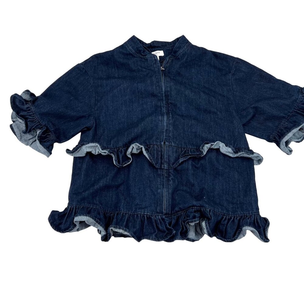 Umgee Women's Denim Ruffle Hem Jacket Full Zip Size Small‎